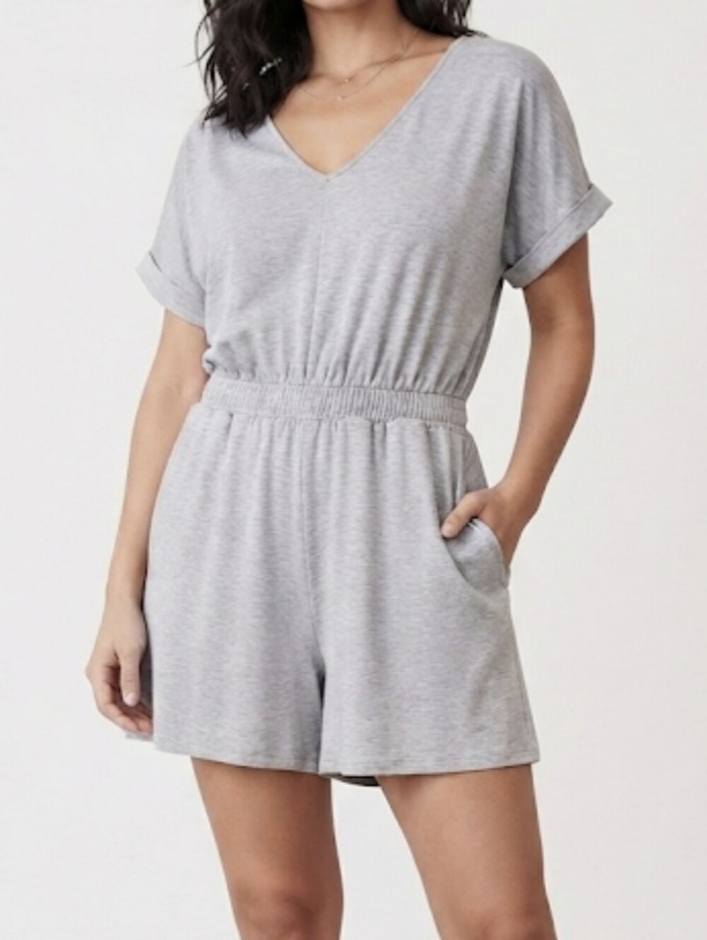 Express Women's Large Soft Jersey Heather Gray One-Piece Romper